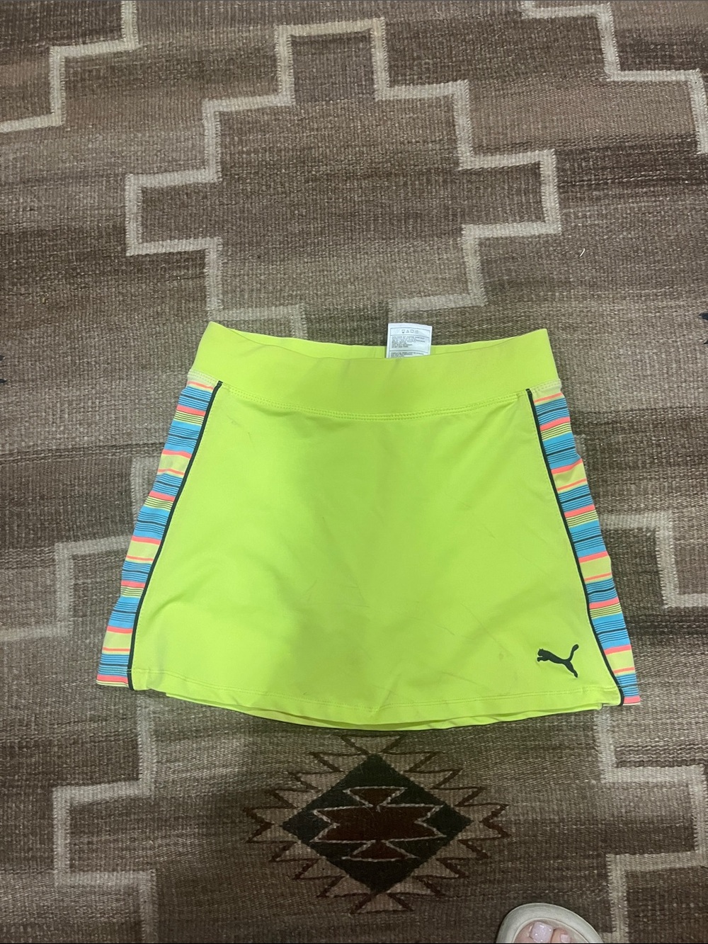 Puma Neon Lime Mini Skirt with Rainbow Stripe Side Panels